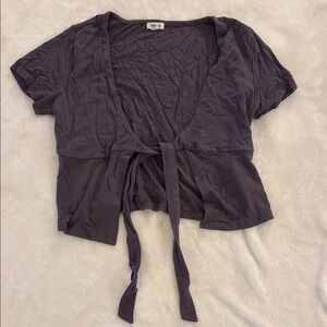 Garage Charcoal Tie-Front Crop Top